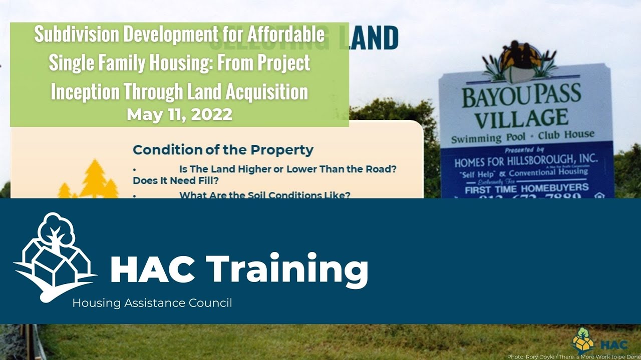 Subdivision Development for Affordable Single-Family Housing: From Inception to Land Acquisition