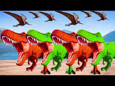T-REX COLOR PACK vs SPIDERMAN INDOMINUS REX vs SMURF T-REX vs CARNOTARKUS - Jurassic World Evolution