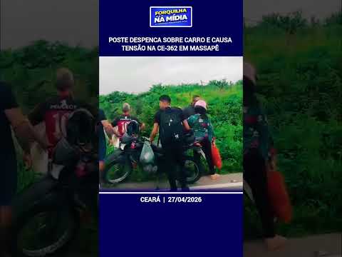 Poste despenca sobre carro e causa tensão na CE-362 entre Massapê e Sobral