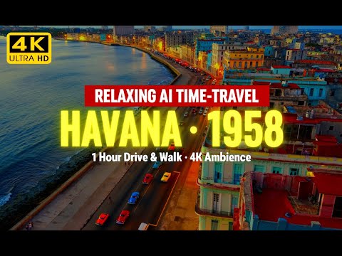 Relaxing AI Time-Travel to 1958 Cuba | Havana Drive & Walk in 4K Ambience