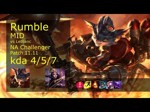 Rumble Mid vs LeBlanc - NA Challenger 4/5/7 Patch 11.11 Gameplay