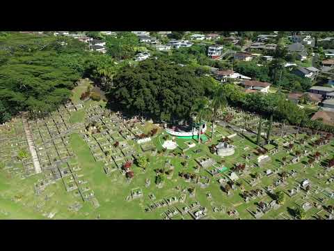 Aerial View of Manoa Chinese Cemetery in 4K