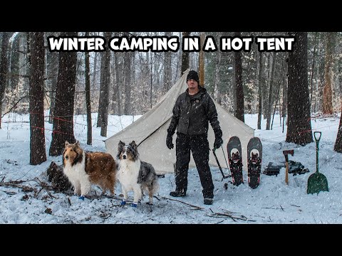 Winter Camping In A Hot Tent With My Dogs For 2 Nights