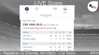 IPL 2020 | 4th Match - RAJASTHAN v CHENNAI | LIVE Score