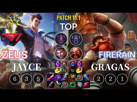 T1 Zeus Jayce vs FireRain Gragas Top - KR Patch 11.1