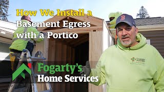 Watch video: Fogarty's Home Services - Egress Basement Door with Portico Installed