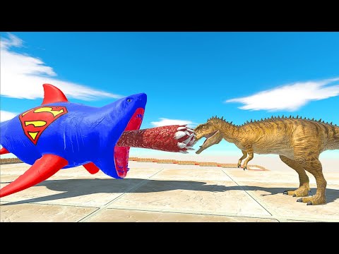 SUPERMAN MEGALODON VS DINOSAUR CARCHARODONTOSAURUS DEATH RUN - Animal Revolt Battle Simulator