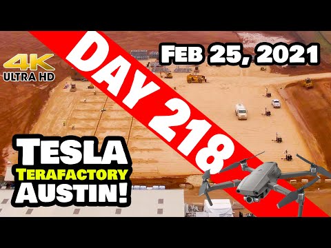 Tesla Gigafactory Austin 4K  Day 218 - 2/25/21 - Terafactory TX - GIGA TEXAS PROGRESS IN THE RAIN!