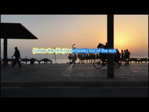 The Drifters "Under the Boardwalk" play along with scrolling guitar chords and lyrics