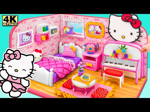 Make Adorable Pink Hello Kitty Mini House with Bedroom, Piano & Decor 🎀 DIY Clay Miniature House