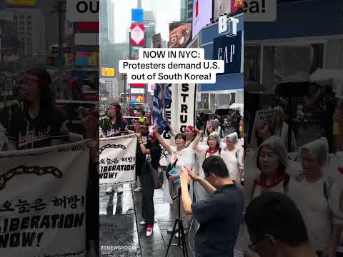 Protesters are demanding the U.S. end its occupation in South Korea and interference in peace talks.