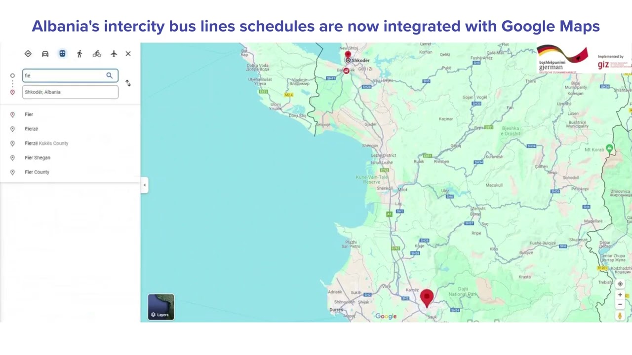 Albania's intercity bus lines schedules are now integrated with Google Maps