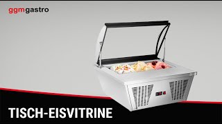 Vitrine à glaces à poser - 867x735mm - Froid statique - Couvercle vitré basculant - avec éclairage LED - pour 4 bacs de 5 L - Côté service