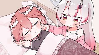 【手描き】寝ぼけてるルイ姉にびっくりするお嬢【ホロライブ/百鬼あやめ/鷹嶺ルイ】