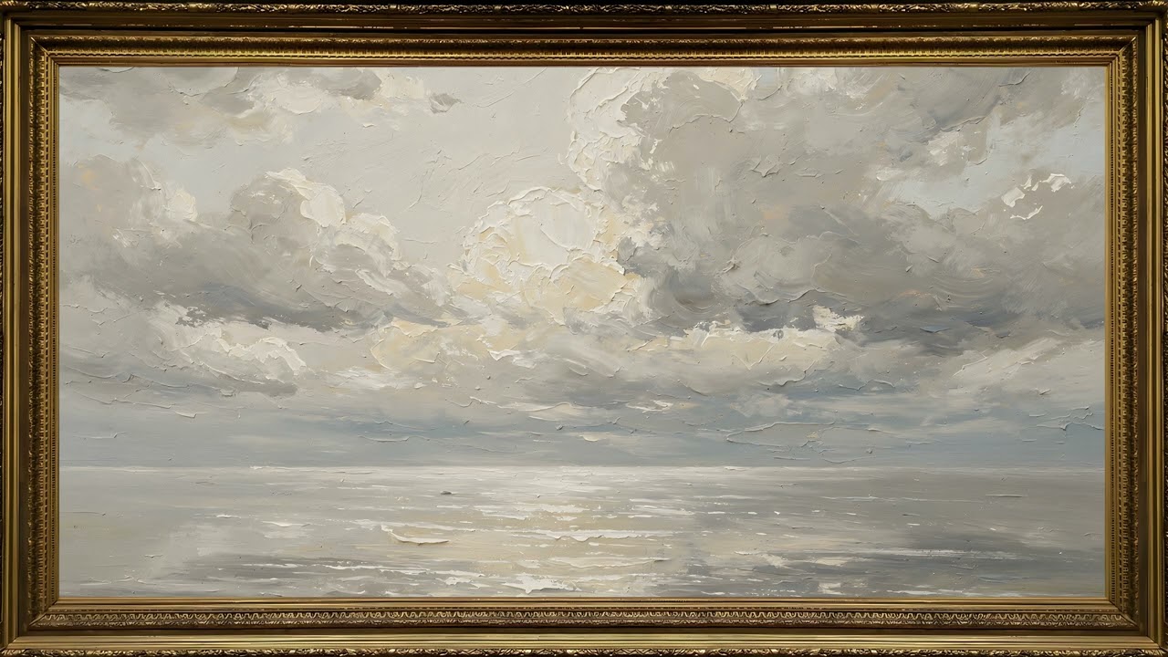 Calm Sea Horizon Oil Painting 🌊 4K Frame TV Art | Soft Coastal Ambience in Gold Frame — 4K ambient art screensaver in baroque gold frame