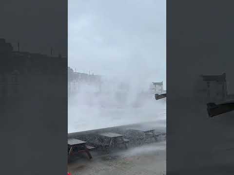 Storm Kathleen Swell Washes Onto Cornwall Harbour Pub