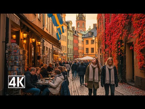 Magical Autumn Walk in Stockholm 🍂 | Gamla Stan, Vasa & Golden Sunset Views 4K