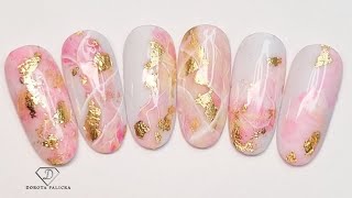 Stamping marble nail art with sponge as fast alternative to traditional marble techniques.