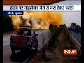 Gujarat: Tanker carrying nitrogen gas turns turtle on Ahemdabad Highway in Morbi