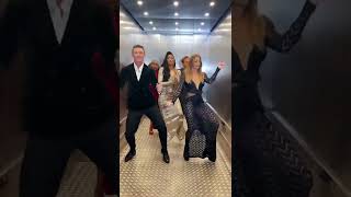 Luke Evans, Olly Murs, Beverley Knight, Nicole Scherzinger and Leean Rimes dance in an elevator.