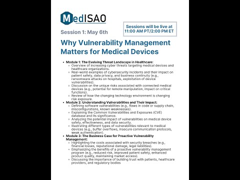 Session 1: Why Vulnerability Management Matters for Medical Devices
