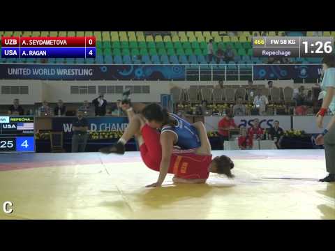 Repechage   Female Wrestling 58 kg   A RAGAN USA vs A SEYDAMETOVA UZB   Tashkent 2014