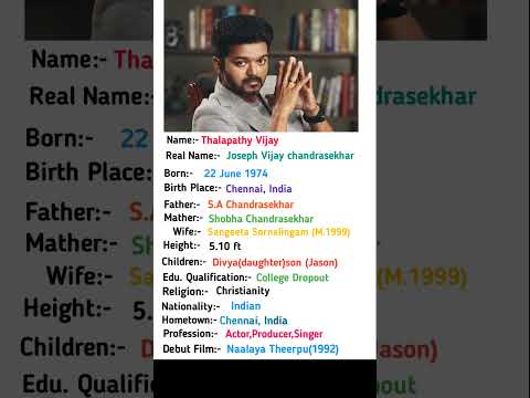 Thalapathy Vijay Biography||#shortsvideo #youtubeshorts #thalapathyvijay
