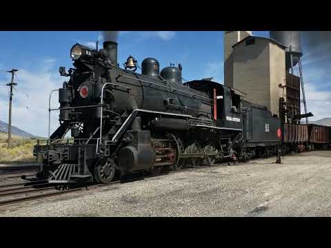 Nevada Northern Railway in Ely:  93 & ore cars driveby 1