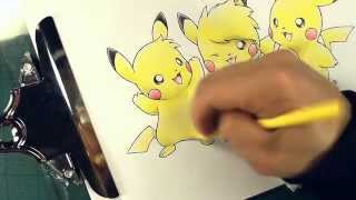 Sparky, Birdychu, Pikachu Crayola Illustration