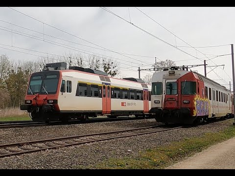Trainspotting CH, TPF in Sugiez, Domino und Flirt und abgestellte RBDe 567 Pendelzüge.