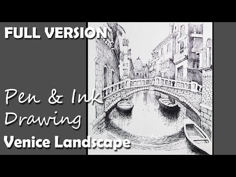 Pen Ink Drawing | Venice Landscape FULL VERSION