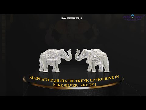 Elephant Pair Statue Trunk Up Figurine in Pure Silver - set of 2 video