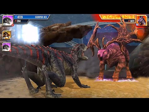 THE ALBERTOSAURUS HYBRID SCORPIUS REX FIGHTS WITH MAELSTROM 08 (THE BOSS) | JURASSIC WORLD THE GAME