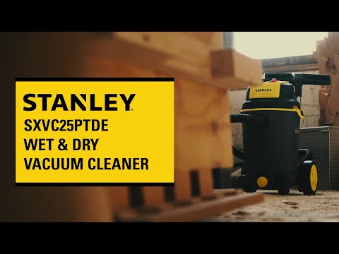 Pramoninis dulkių siurblys STANLEY Wet&amp;Dry SXVC25PTDE (1200W, juodos spalvos) video