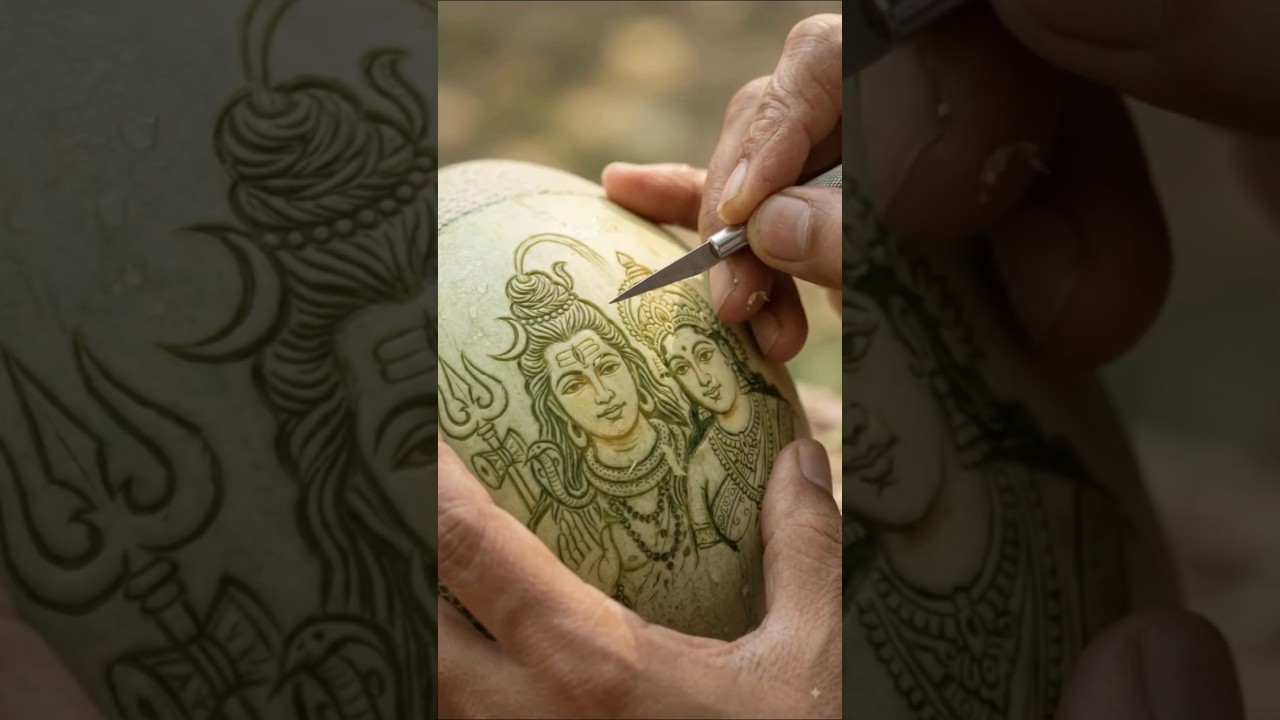खरबूजे पर बना दिया महादेव का अद्भुत चित्र 😱🔱 | Amazing Art #shorts📝  #IndianArt #ViralShorts