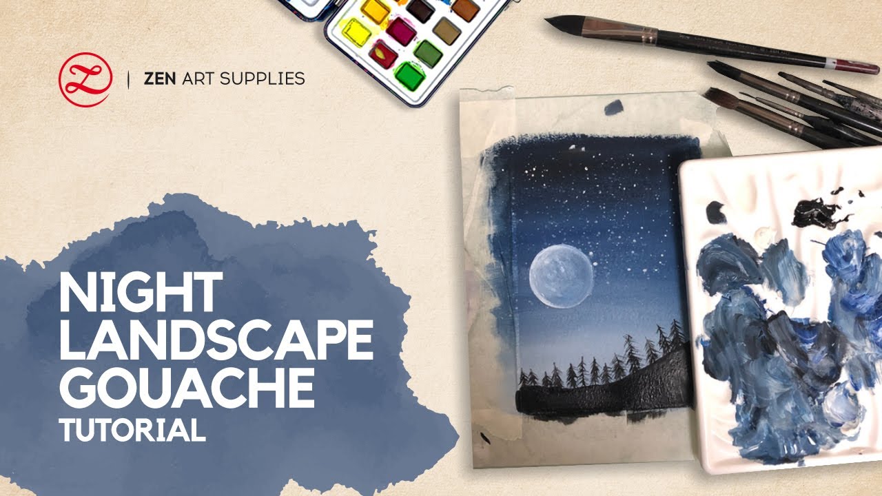 GOUACHE LANDSCAPE TUTORIAL | Moon Gouache Painting for Beginners 🌑