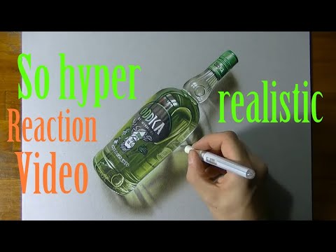 Reacting to Drawing timelapse: a bottle of Oddka - hyperrealistic art