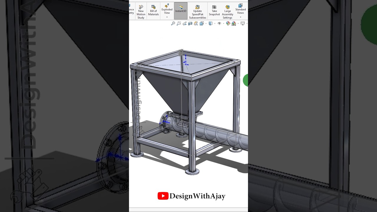 Feeding Hopper Conveyor  #374 #cad #3d #designwithajay #solidworks #shorts #trend #viral #conveyor