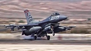 Download the video "F-16 Fighter Jets Preflight + Takeoff/Landing At Nellis AFB"