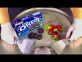 ASMR Strawberry OREO Ice Cream Rolls Satisfying Ice Cream With Strawberries Cookies 4k Food