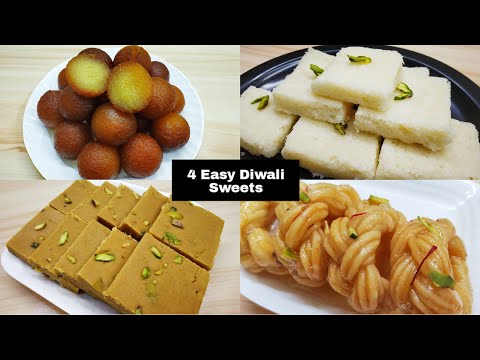 4 Easy Diwali Sweets recipe| Instant Gulab Jamun, Balusahi,Burfi |4 तरह की आसान मिठाई बनाए दिवाली मे Video