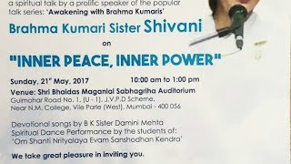 LIVE: Inner Peace, Inner Power by BK Shivani, Mumbai, 21.05.2017 at 10:00am