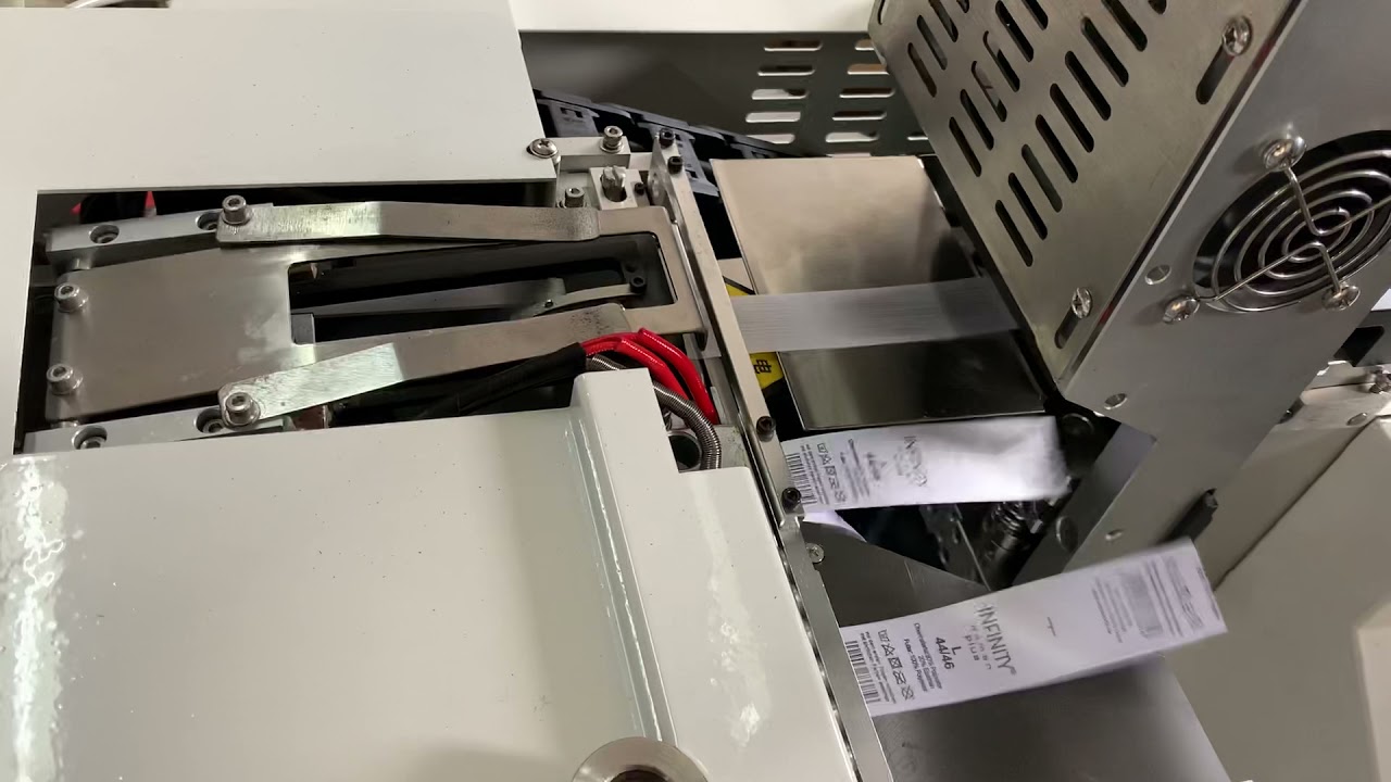 Ultrasonic Label Cutting and Folding Machine for Satin Ribbon, polyester cotton, Garment care label