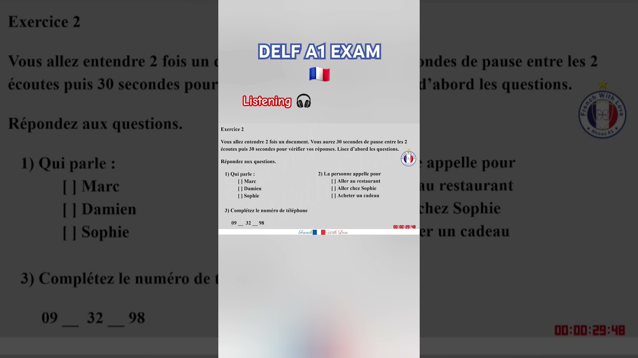 DELF A1 Listening Practice: Real Exam Question & Answer 🎧🇨🇵#delfa1 #frenchexam #languagetest #french