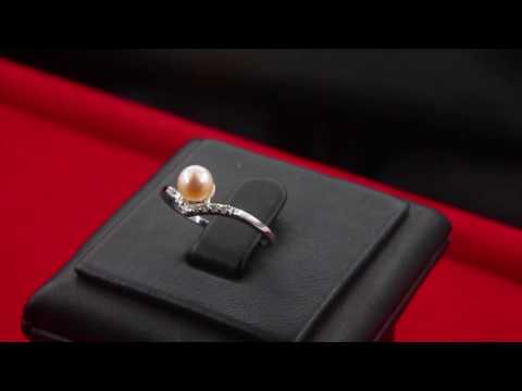 TELEIOS LUXE 18K WHITE GOLD 0.07CT DIAMONDS PEACH PEARL ROYAL RING - 6.5 US - TL0000048