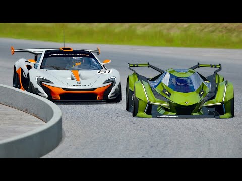 Lamborghini V12 Vision GT vs McLaren P1 GTR at Old Silverstone