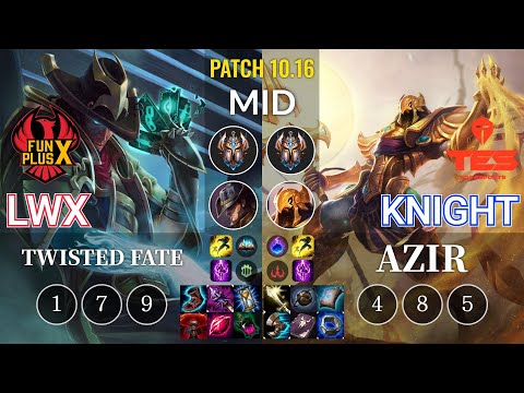 FPX Lwx Twisted Fate vs TES knight Azir Mid - KR Patch 10.16