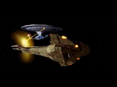 Cardassian warship attacks U.S.S. Enterprise (condensed supercut)