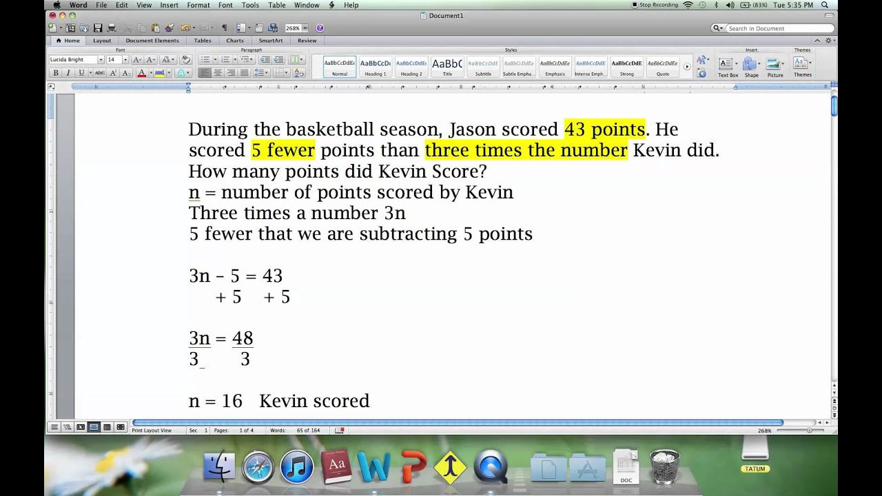 Writing Equations from Word Problems