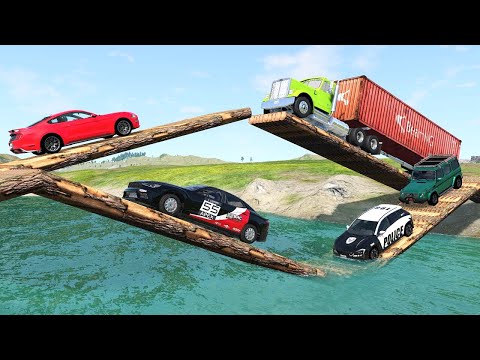 Cars vs Double Log Bridge | Cars vs Deep Water